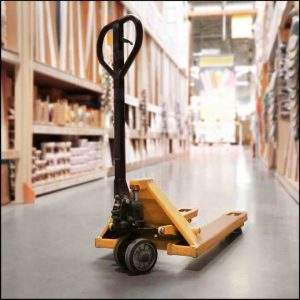 Yellow Pallet Jack in store